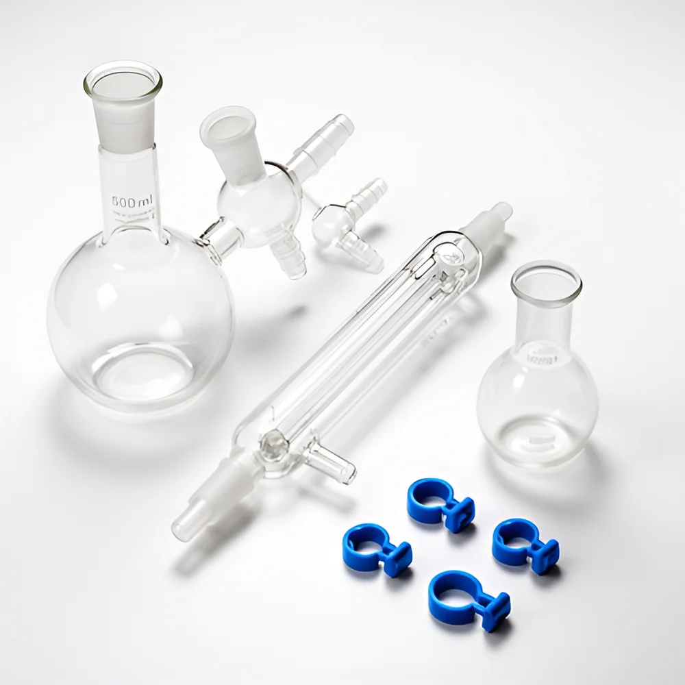 Kit de destilación de borosilicato 500 ml, juntas 24/29
