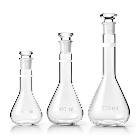 Juego de 3 matraces aforados con tapón, 50, 100 y 250 ml